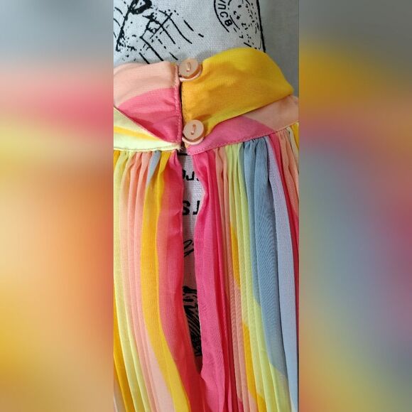 Sandra Darren Halter Pleated Chiffon Sherbert Colored Dress.Size L - Picture 5 of 7